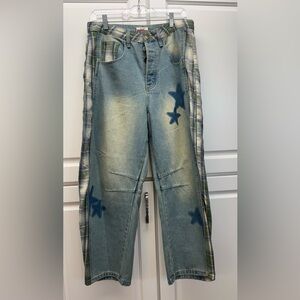 Easel Blue Star Patterned barrel jeans